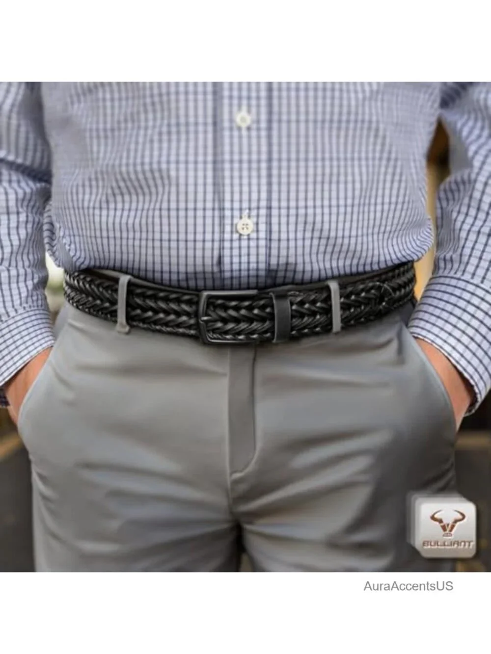 Men's Braided Woven Faux Leather Belt 2-Pack Holeless Adjustable